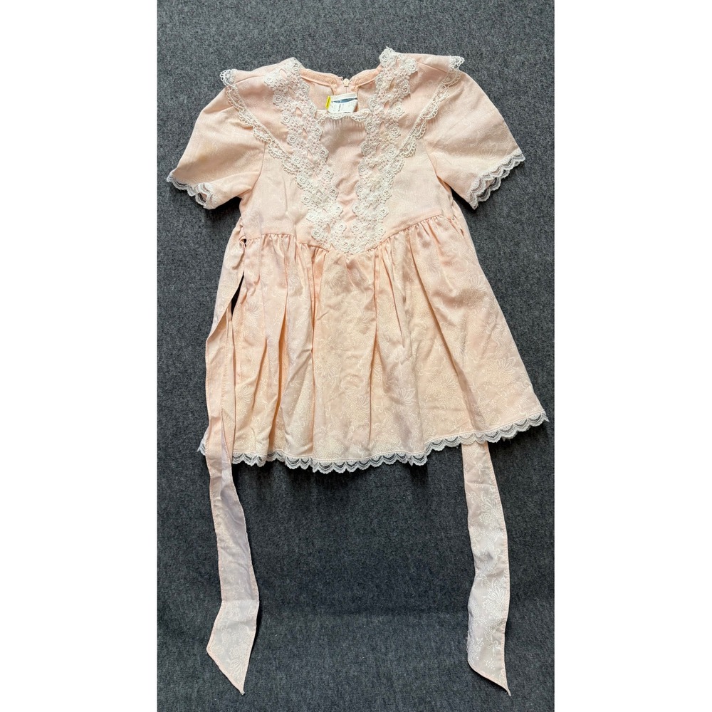 Vintage Gunne Sax Jessica McClintock Peach Lace Jacquard Toddler Dress 3T USA
